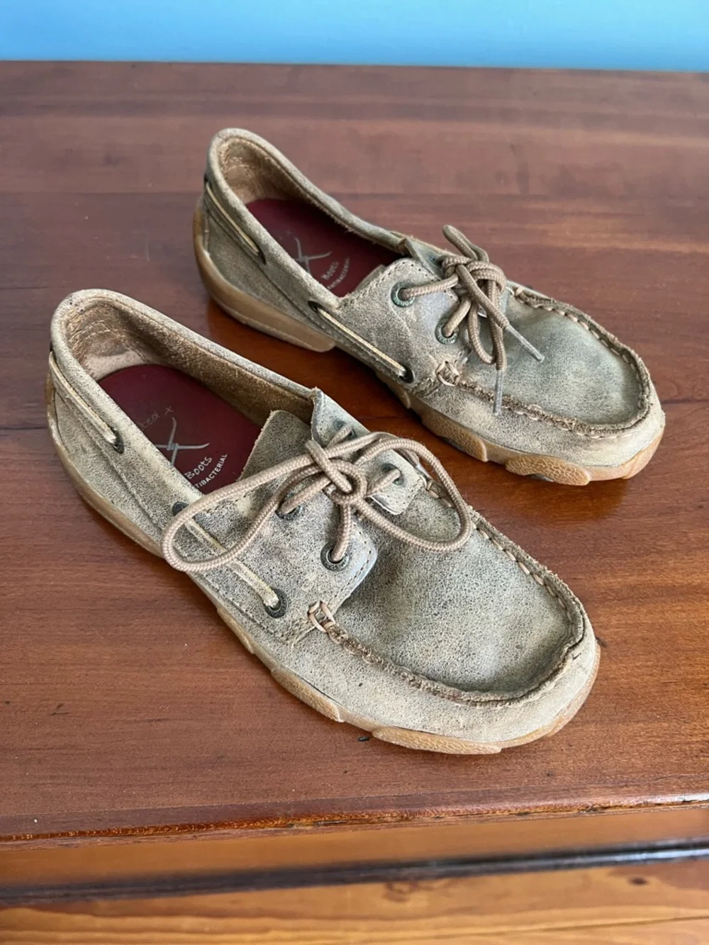 Twisted X Youth Boat Shoe Moccasins in Light Tan Suede